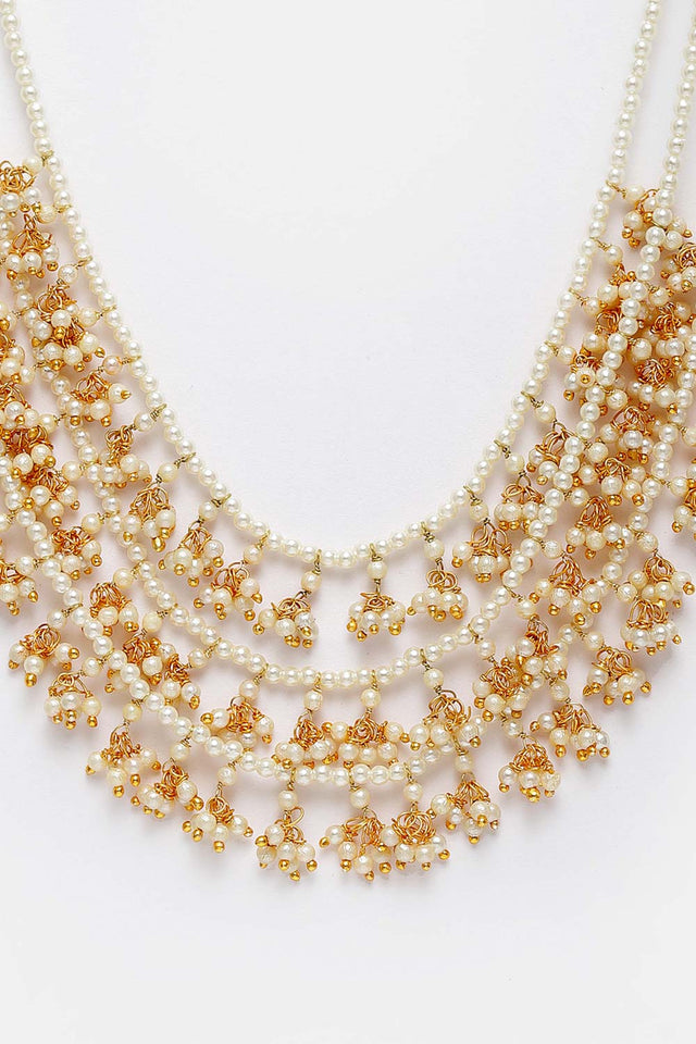 Gold And White Gold-Plated Kundan And Pearls Necklace