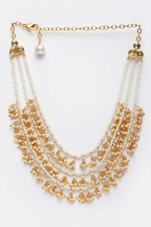 Gold And White Gold-Plated Kundan And Pearls Necklace