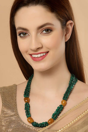Green And Yellow Gold-Plated Natural Stones And Emerald Necklace