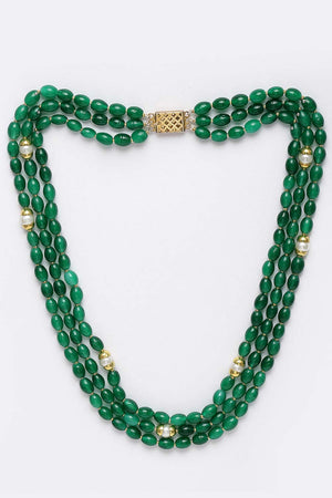 Green And White Gold-Plated Pearls And Natural Stones Necklace