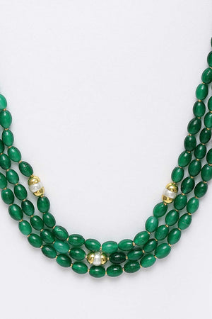 Green And White Gold-Plated Pearls And Natural Stones Necklace