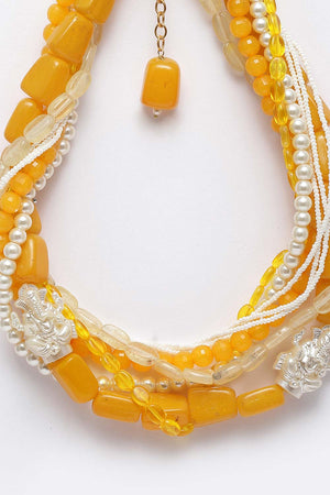 Yellow And White Gold-Plated Kundan And Pearls Necklace