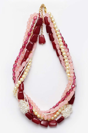 Pink And White Gold-Plated Kundan And Pearls Necklace