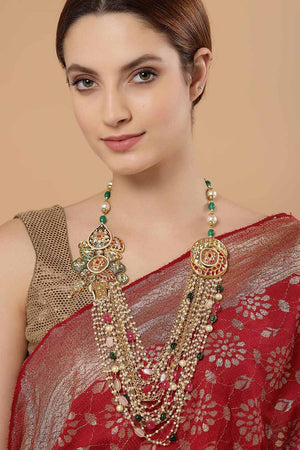 Multicolor And White Gold-Plated Kundan And Pearls Necklace