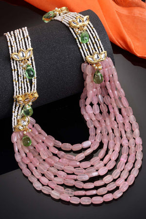 Multicolor Gold-Plated Kundan And Pearls Necklace