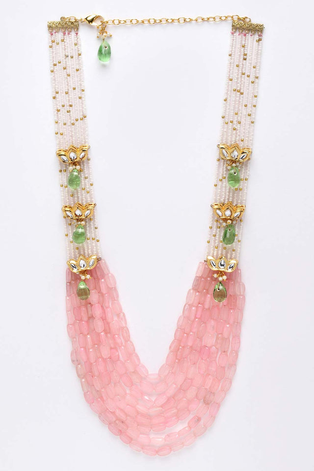 Multicolor Gold-Plated Kundan And Pearls Necklace
