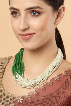 Green And White Gold-Plated Pearls And Natural Stones Necklace