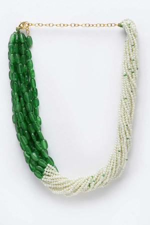 Green And White Gold-Plated Pearls And Natural Stones Necklace