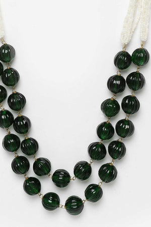Green And Gold Gold-Plated Pearls And Natural Stones Bead Necklaces