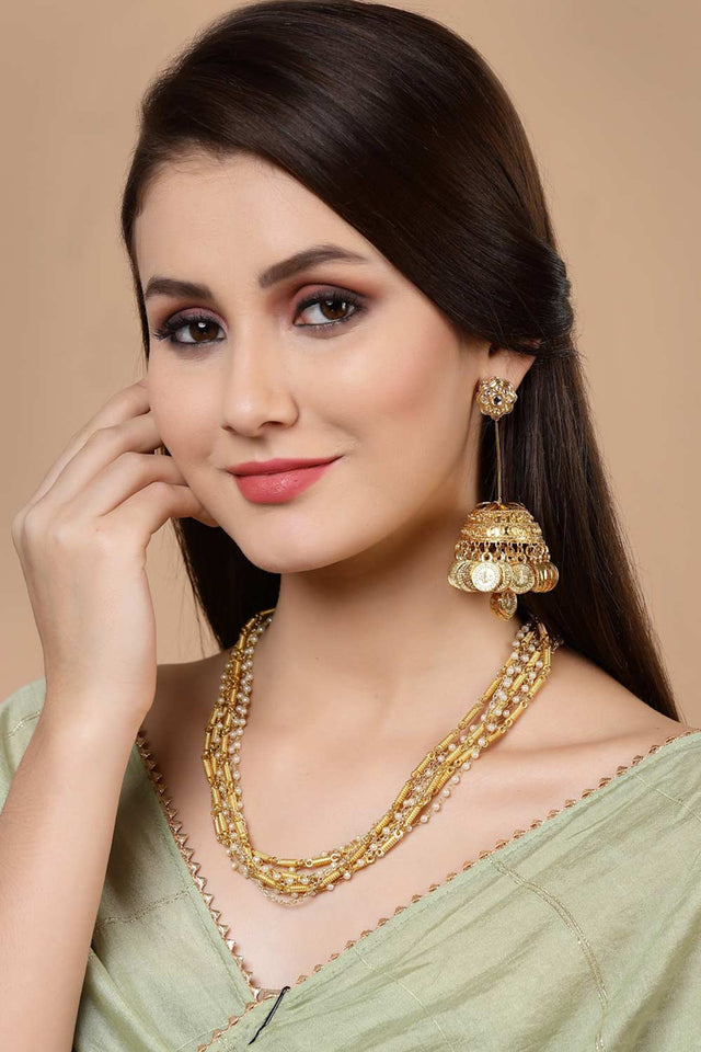 Gold And White Gold-Plated Pearls And Natural Stones Necklace Chains