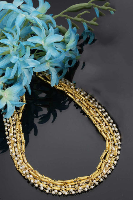 Gold And White Gold-Plated Pearls And Natural Stones Necklace Chains