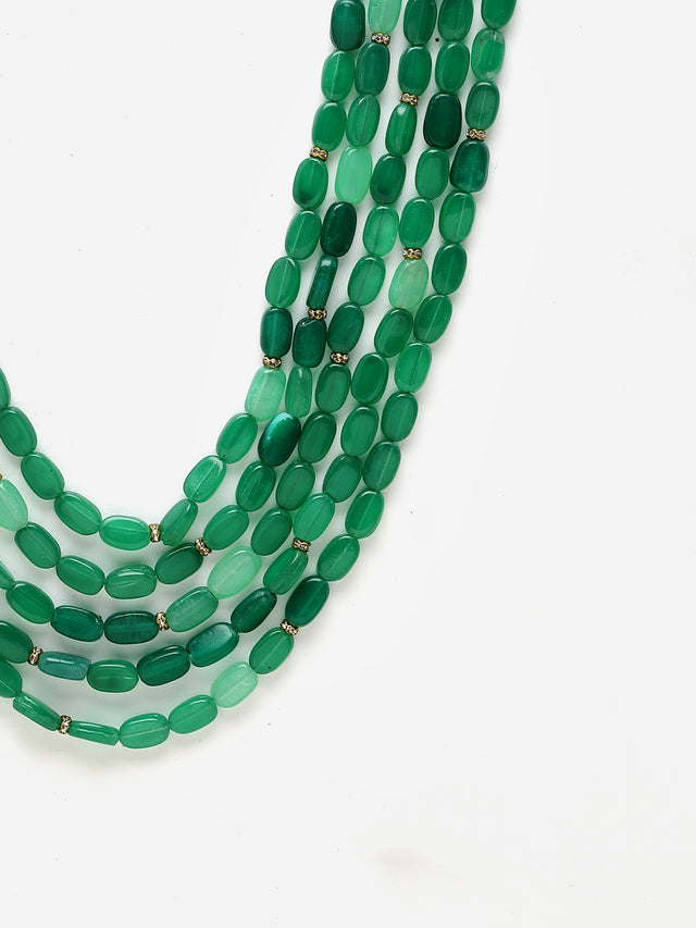 Green And Cream Gold-Plated Kundan And American Diamonds Layered Necklace