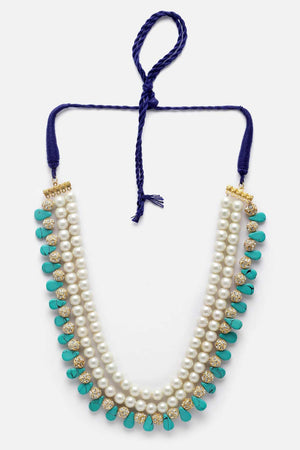 Blue And White American Diamonds And Pearls Layered Necklace