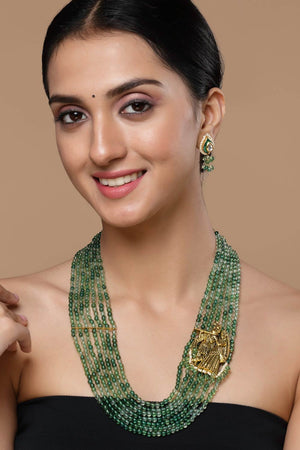 Green And Gold Necklace With Earring Jewelry Set Kundan And Pearls