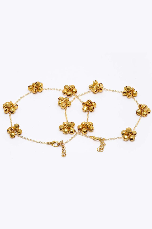 Gold Gold-Plated Natural Stones And Ghungroo Anklet