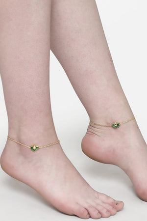 Green And Gold Adjustable Anklet With Kundan And Pearls (DGOF23003)