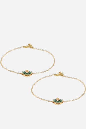 Green And Gold Adjustable Anklet With Kundan And Pearls (DGOF23003)