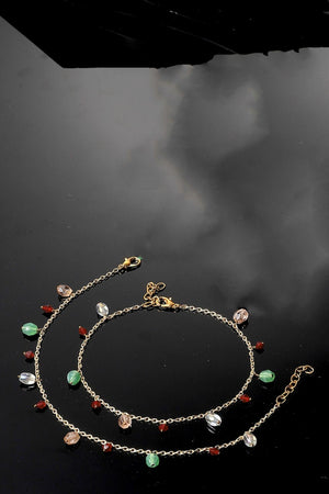 Green And Peach Adjustable Anklet With Kundan And Pearls