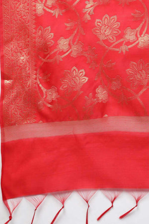 Buy Art Silk Zari Woven Dupatta in Red Online - Back
