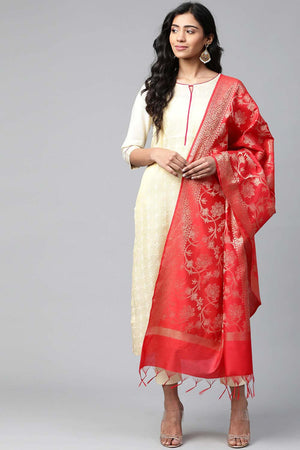 Buy Art Silk Zari Woven Dupatta in Red Online