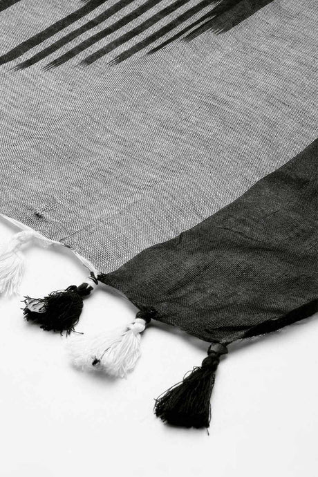Buy Pure Cotton Ikat Printed Dupatta in Grey Online - Front