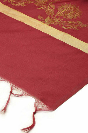 Buy Art Silk Zari Woven Dupatta in Maroon Online - Front