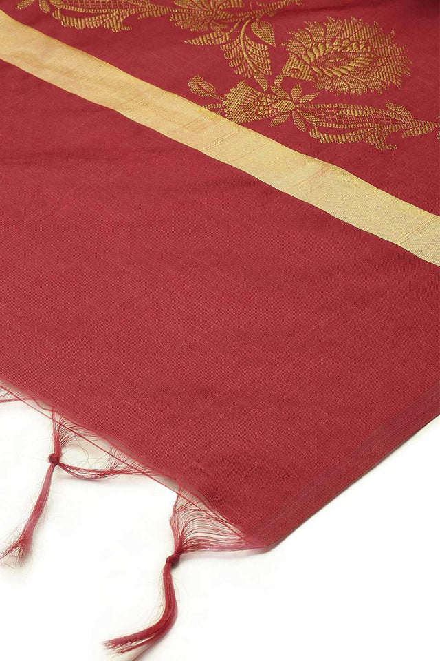 Buy Art Silk Zari Woven Dupatta in Maroon Online - Front