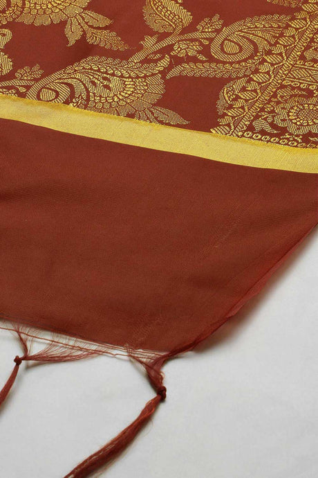 Buy Art Silk Zari Woven Dupatta in Maroon Online - Front
