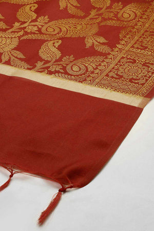 Buy Art Silk Zari Woven Dupatta in Red Online - Front