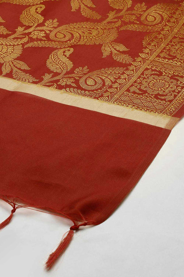 Buy Art Silk Zari Woven Dupatta in Red Online - Front