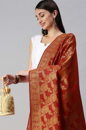 Buy Art Silk Zari Woven Dupatta in Red Online