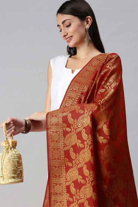 Buy Art Silk Zari Woven Dupatta in Red Online