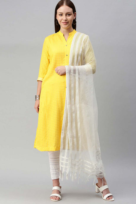 Buy ART SILK Woven Dupatta in White Online - Back