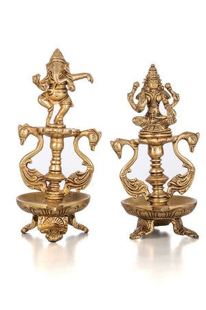 Brass Ganesh & Laxmi Diya Set