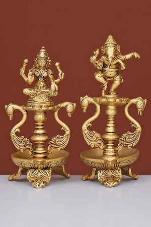 Brass Ganesh & Laxmi Diya Set