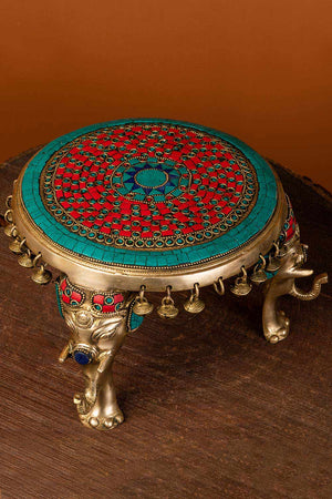Brass Round Elephant Chowki Ghungroo