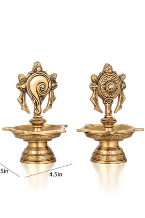 Brass Shank-Chakra Oil Diya With 5 Wicks