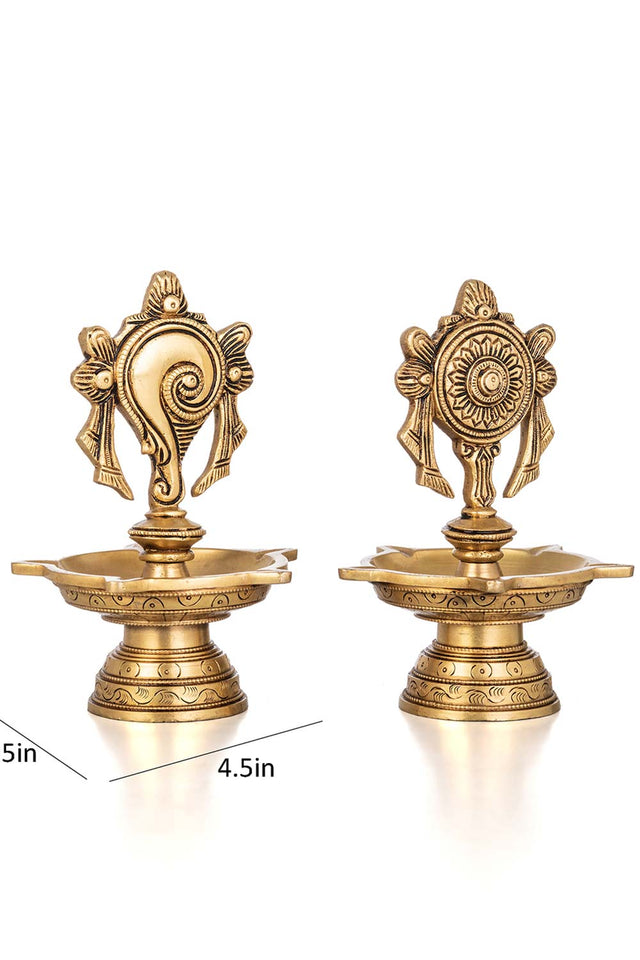 Brass Shank-Chakra Oil Diya With 5 Wicks