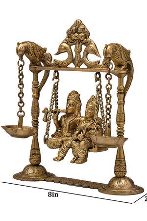 Brass Radha Krishna Swing Parrot With Oil Lamp