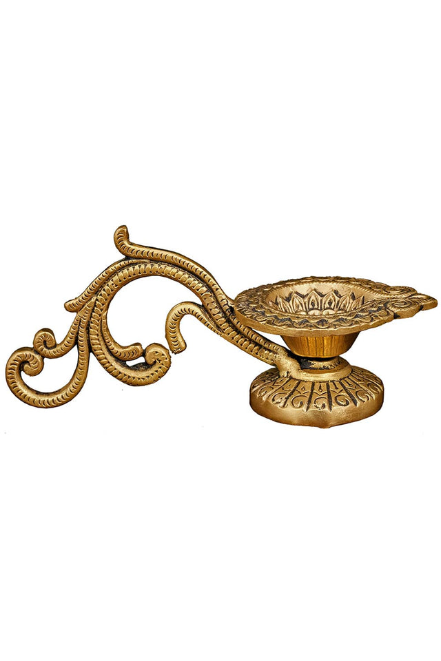 Ethnic Carved Brass Diya With 4 Wicks For Pooja Room And Temple