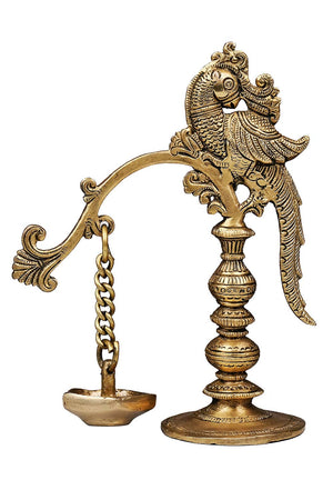 Brass Parrot Deepak With Hanging Diya