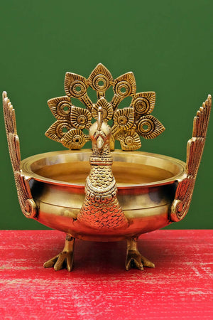 Brass Peacock Urli Water Bowl