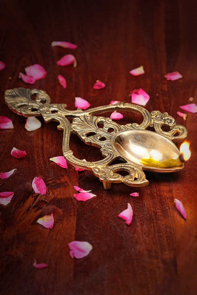 Brass Diya Oil Lamp Pooja Mandir Havan Spoon