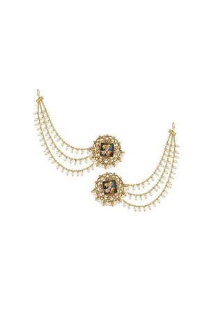 Women's Alloy Earring With Chain In Gold And White