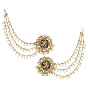 Women's Alloy Earring With Chain In Gold And White