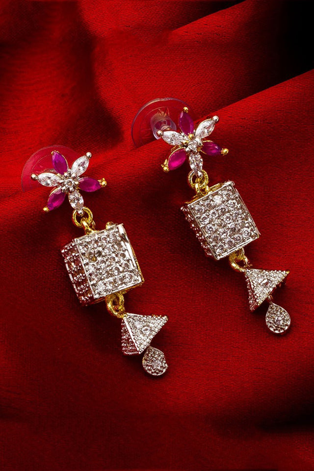 Women's Alloy Drop Earrings In White And Pink
