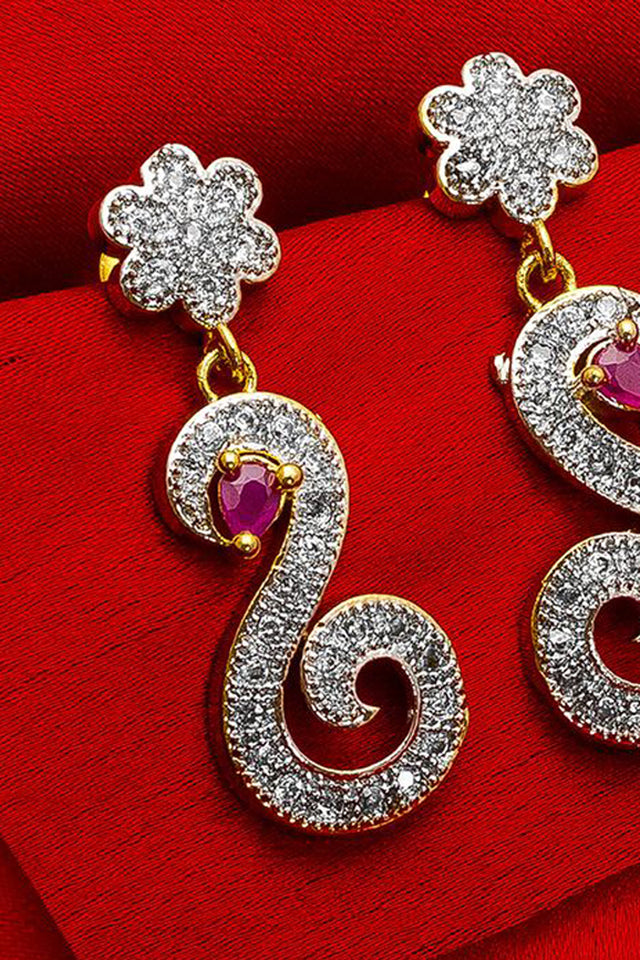 Women's Alloy Drop Earrings In Silver And Pink