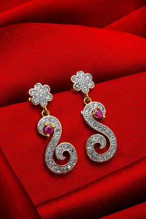 Women's Alloy Drop Earrings In Silver And Pink