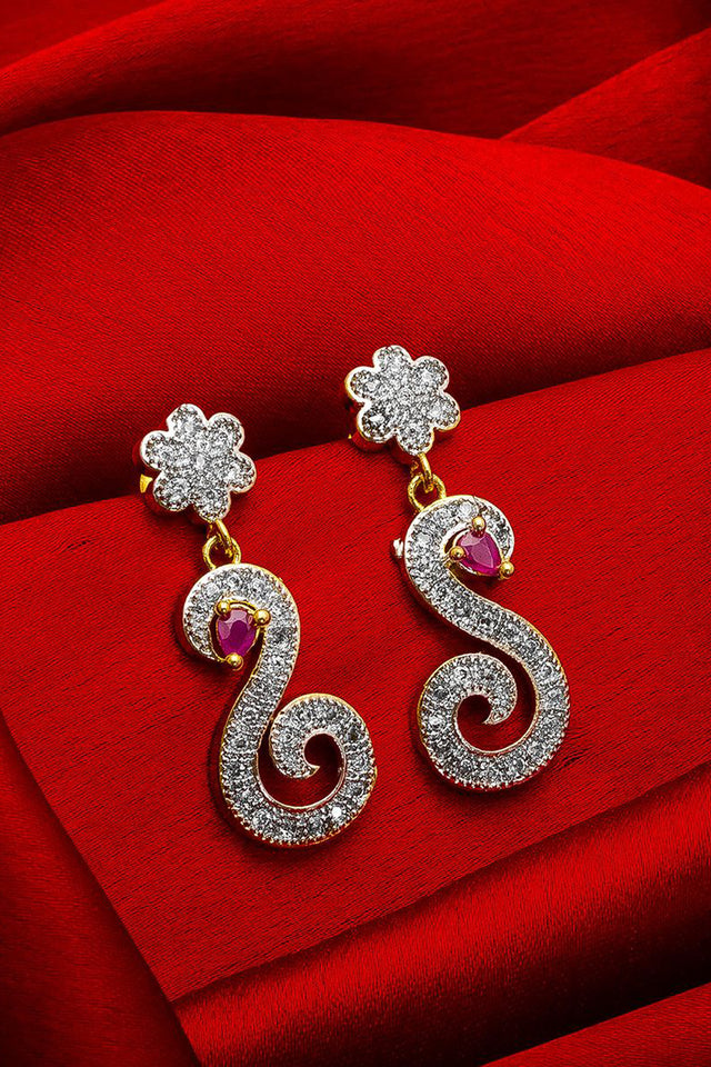 Women's Alloy Drop Earrings In Silver And Pink