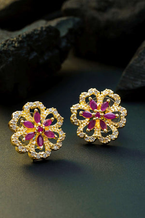 Buy Women's Alloy Stud Earrings in Gold and Pink